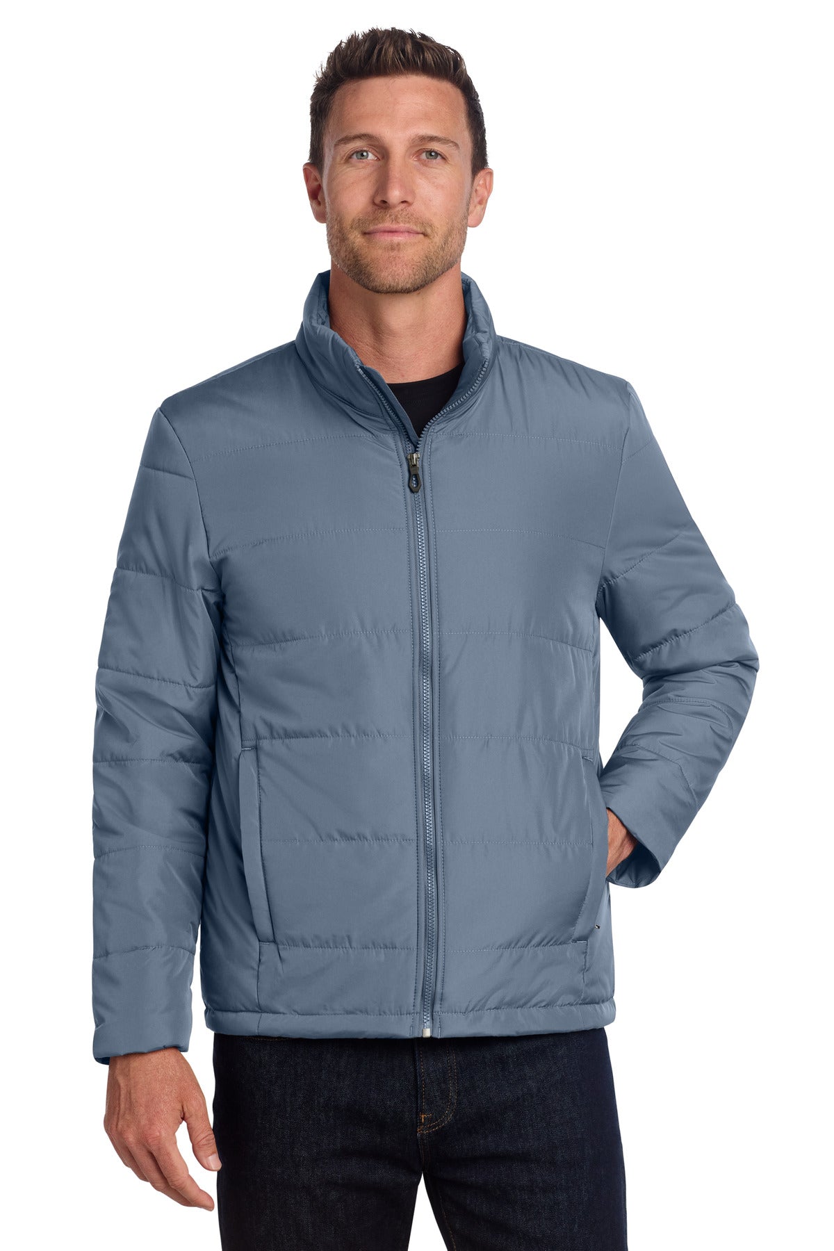 Front View of DuskBlue Port Authority Puffer Jacket J852 plain