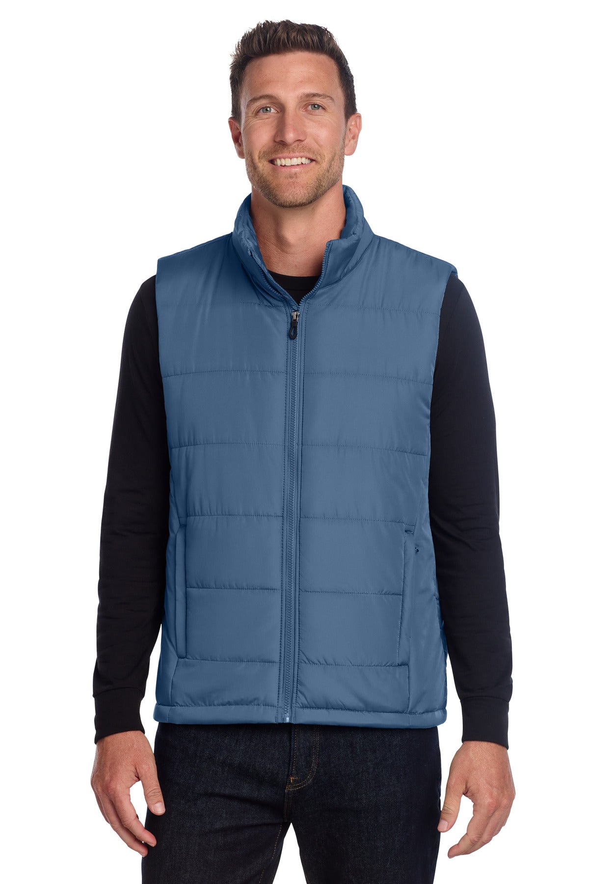 Front View of DuskBlue Port Authority Puffer Vest J853 plain