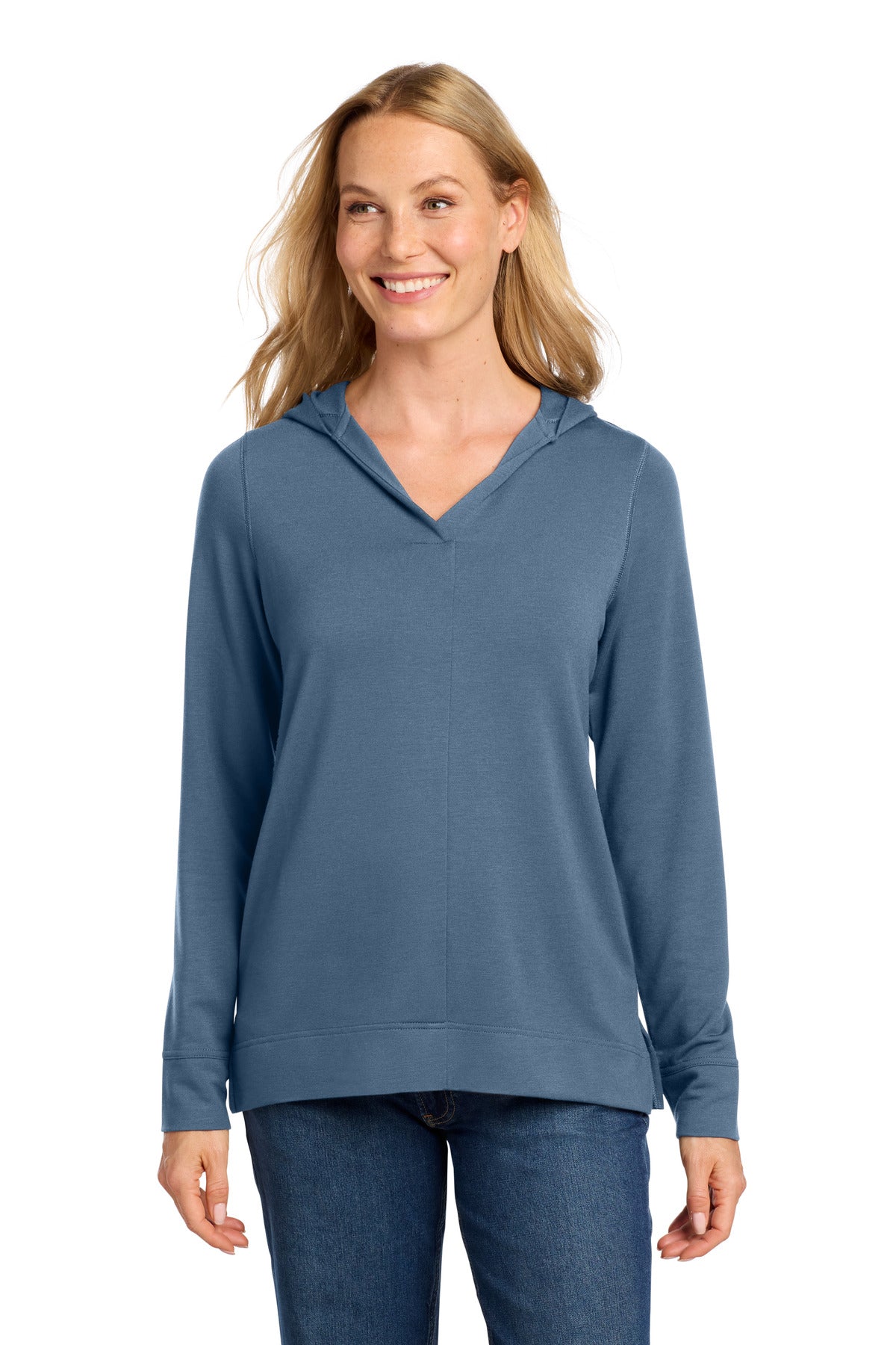 Front View of DuskBlue Port Authority Women's Microterry Pullover Hoodie LK826 plain