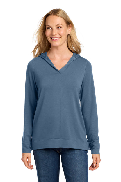 Front View of DuskBlue Port Authority Women's Microterry Pullover Hoodie LK826 plain
