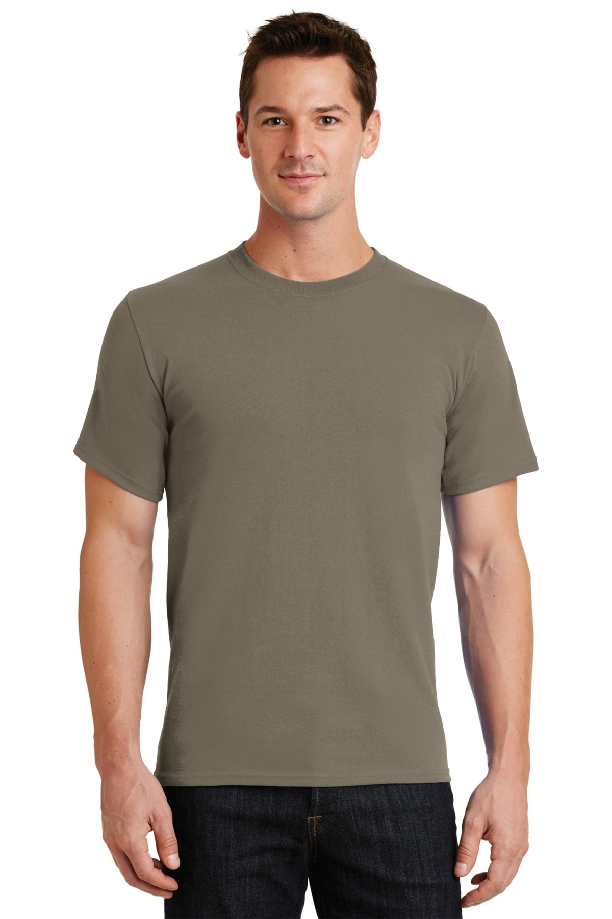 Front View of Dusty Brown Port & Co Essential Tee. PC61 plain