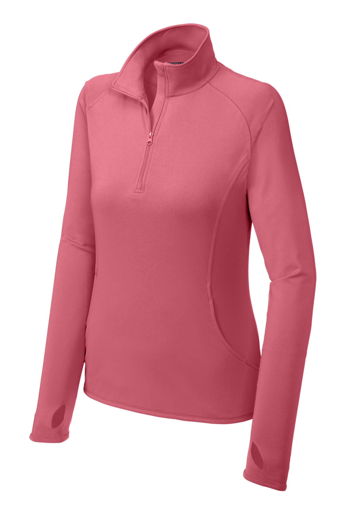 Front View of Dusty Rose Sport-Tek Women's Sport-Wick Stretch 1/4-Zip Pullover. LST850 plain