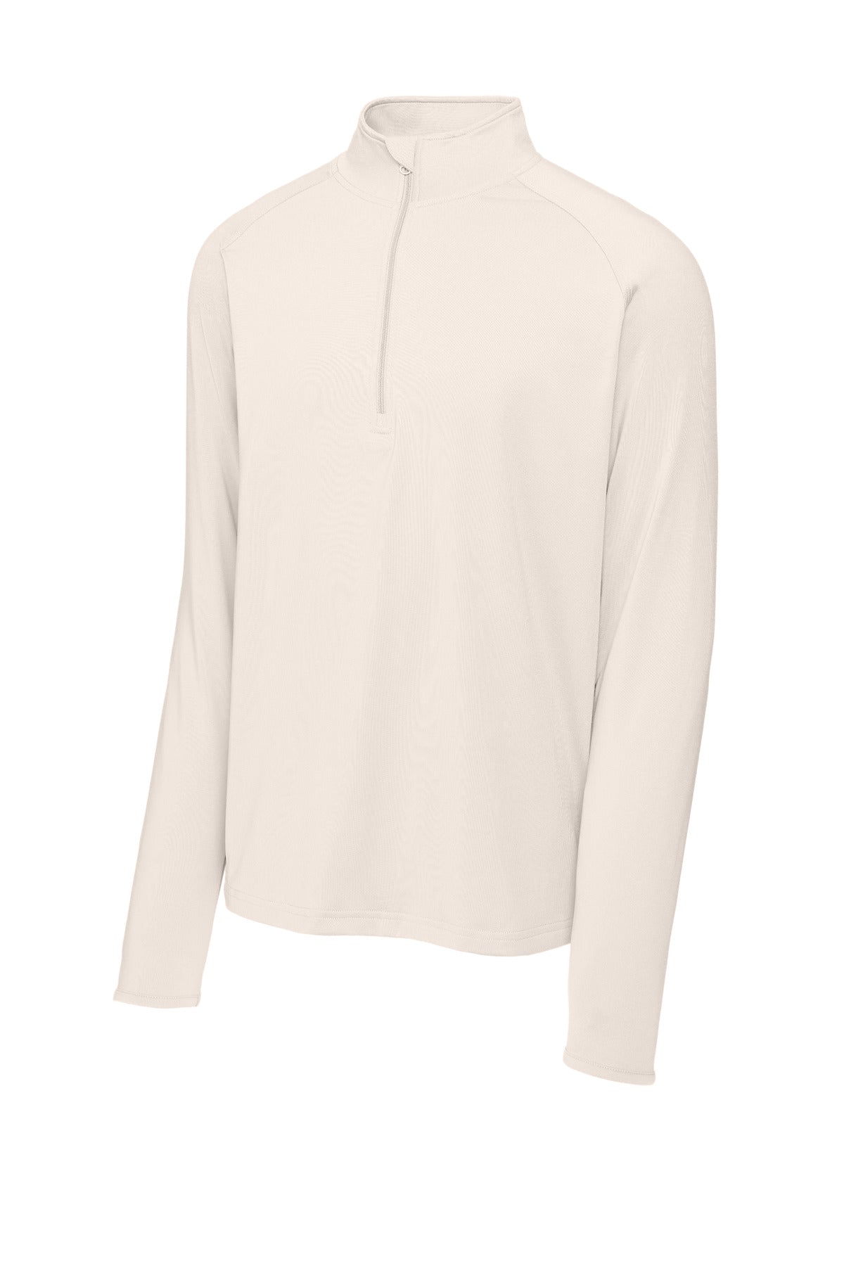 Front View of Ecru Sport-Tek Sport-Wick Stretch 1/4-Zip Pullover. ST850