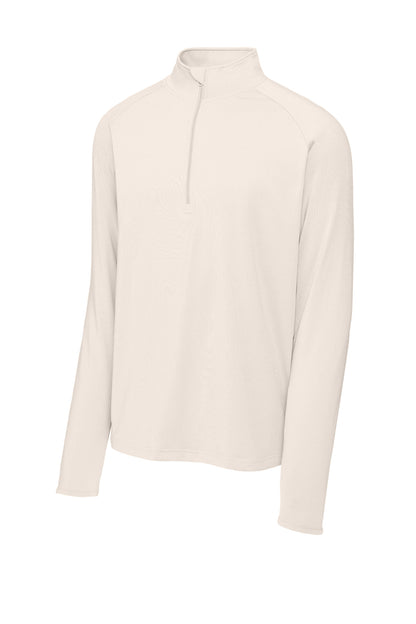 Front View of Ecru Sport-Tek Sport-Wick Stretch 1/4-Zip Pullover. ST850