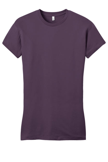 Front View of Eggplant District Women's Fitted Very Important Tee . DT6001 plain