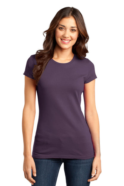 Front View of Eggplant District Women's Fitted Very Important Tee . DT6001 plain