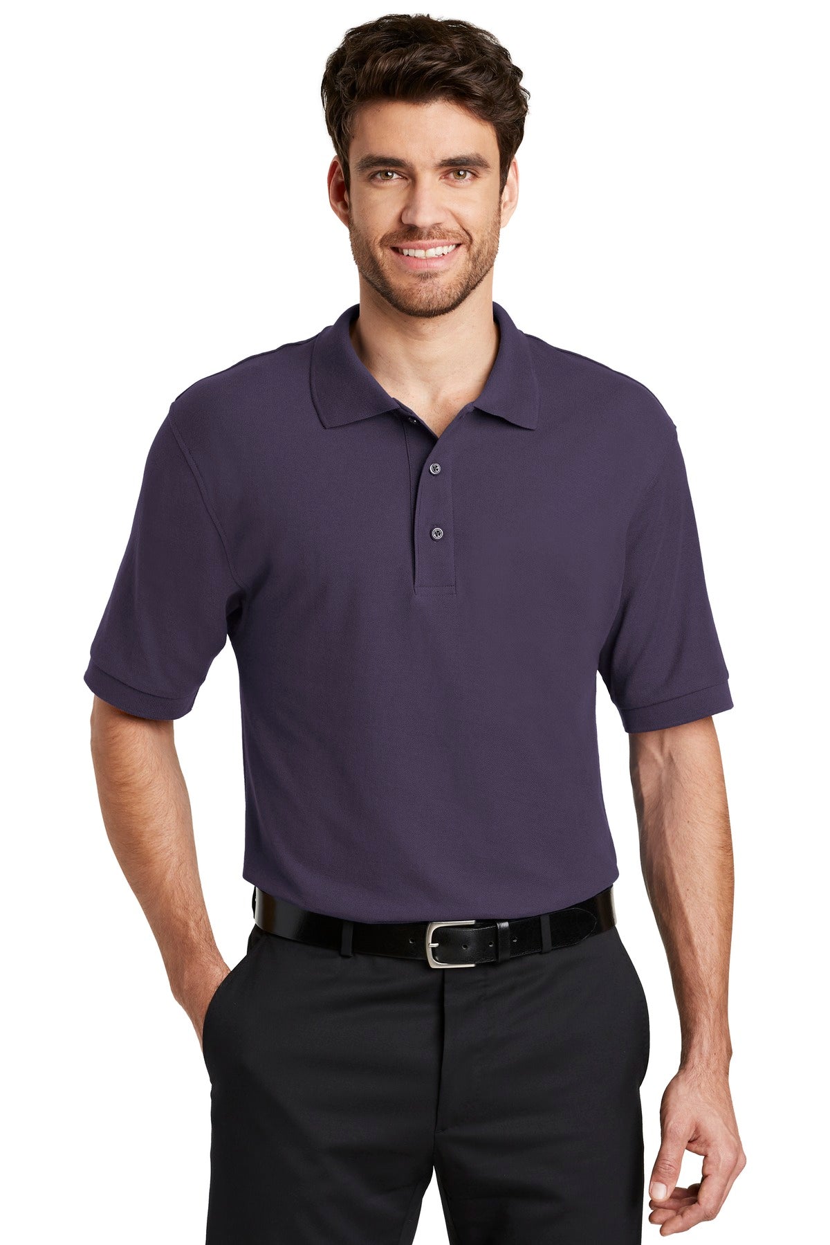 Front View of Eggplant Port Authority Silk Touch Polo K500 plain