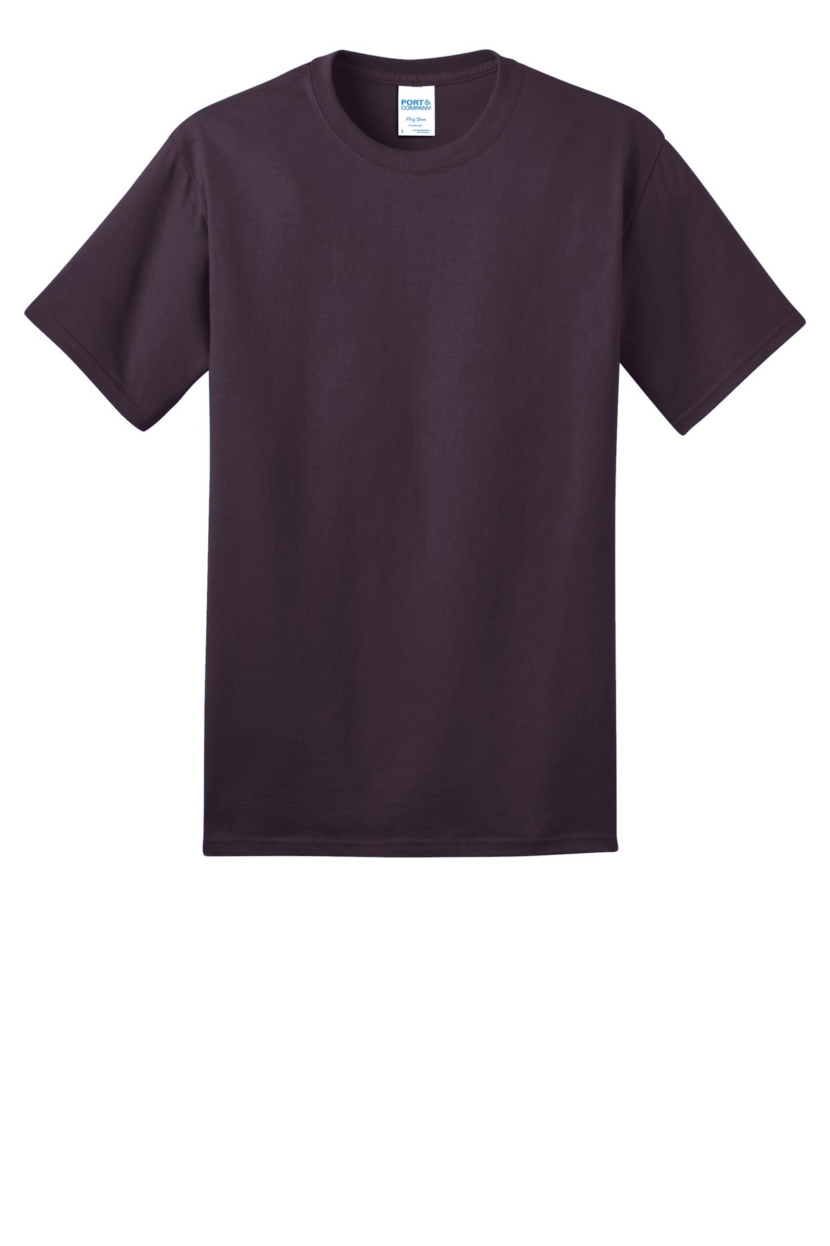 Front View of Eggplant Port & Co Ring Spun Cotton Tee. PC150 plain
