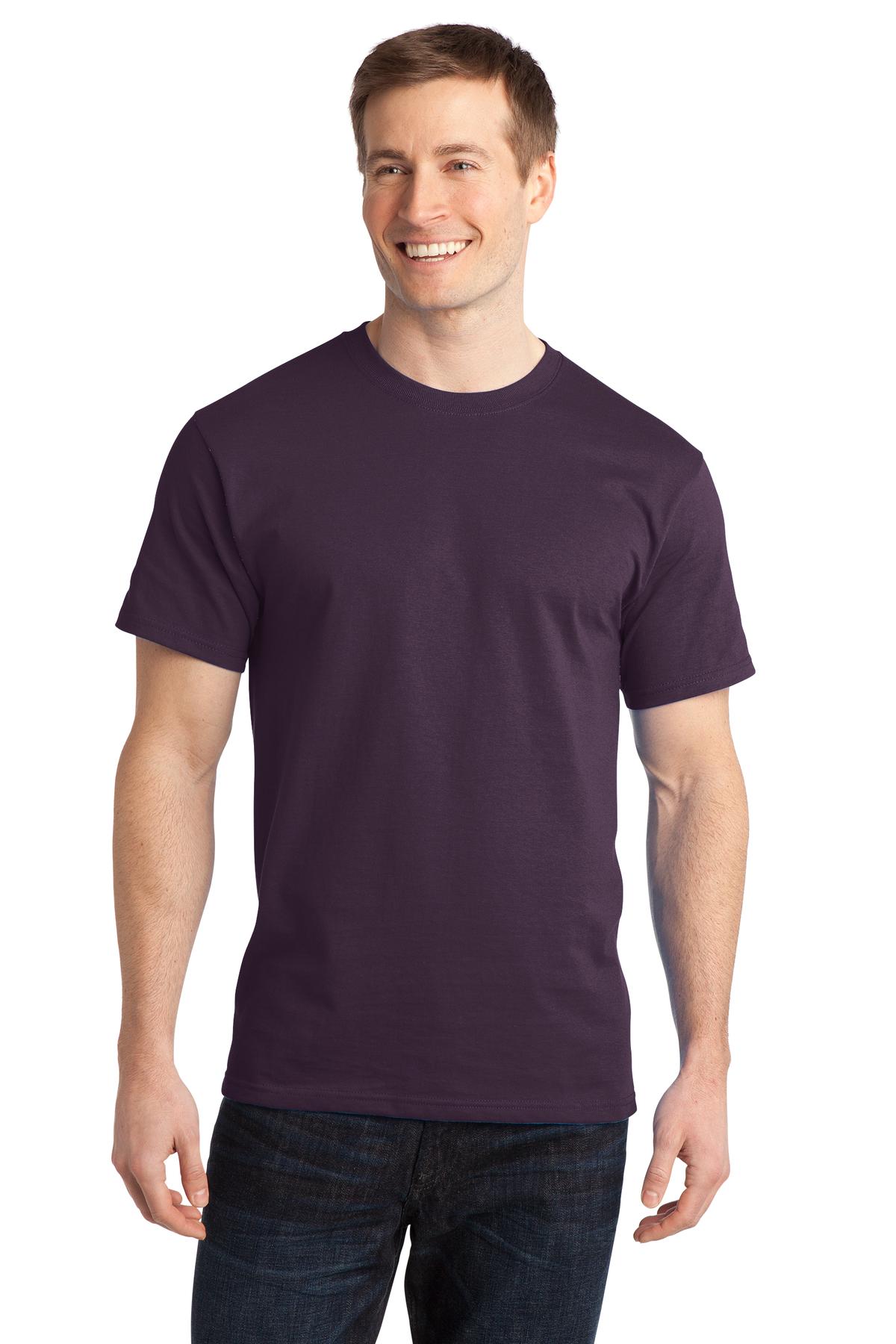 Front View of Eggplant Port & Co Ring Spun Cotton Tee. PC150 plain