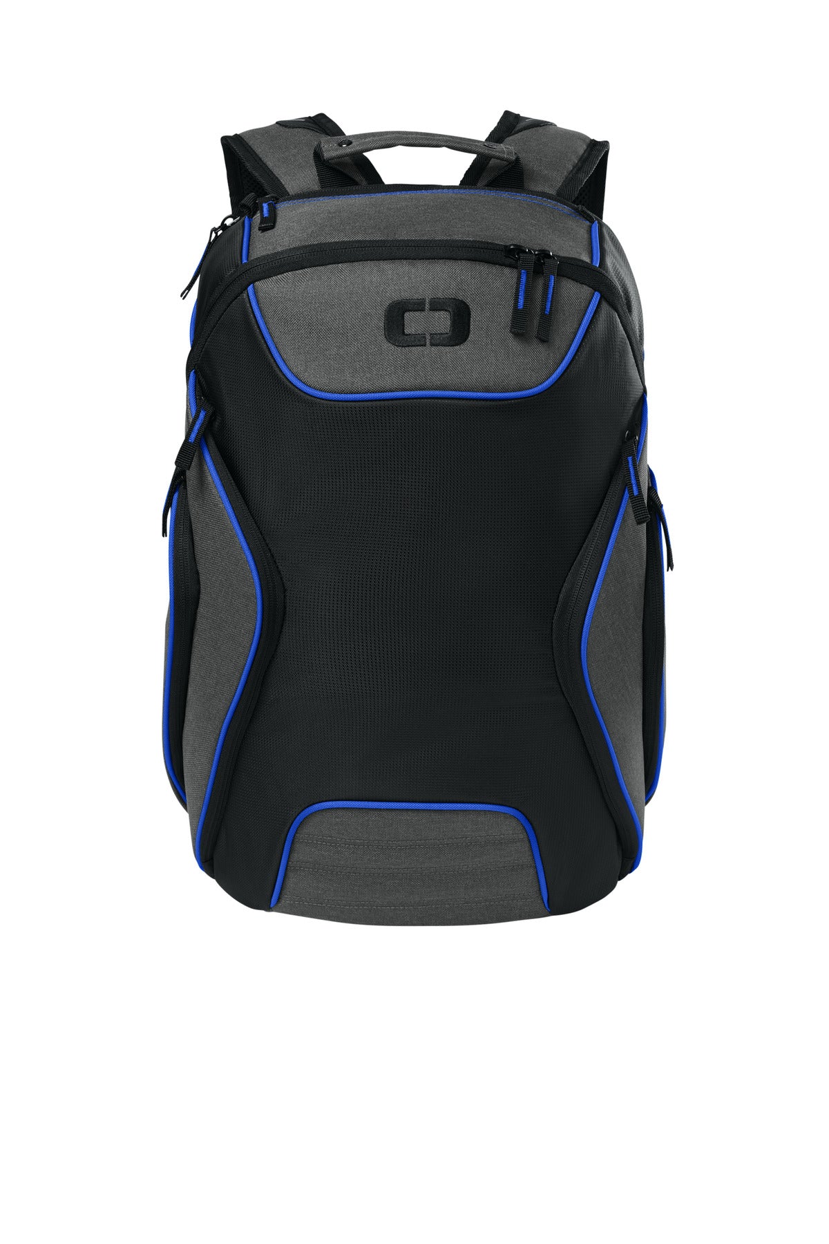 Front View of Elect Bl/He Gy OGIO Hatch Pack. 91001