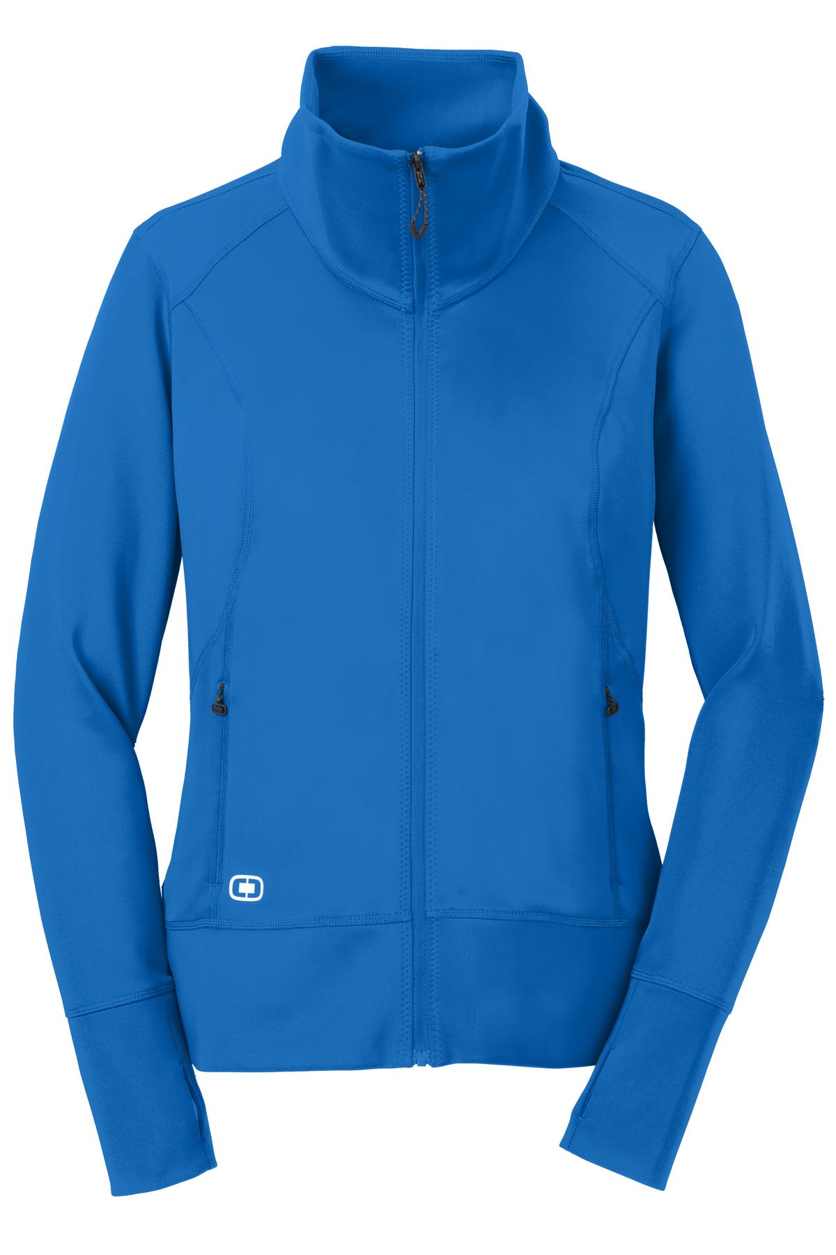 Front View of Electric Blue OGIO Women's Fulcrum Full-Zip. LOE700 plain