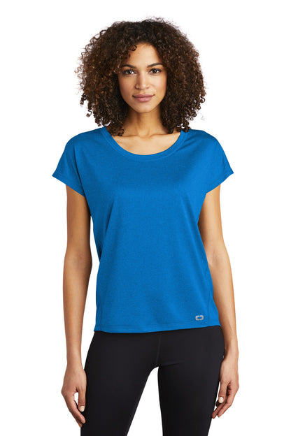 Front View of Electric Blue OGIO Women's Pulse Dolman Tee LOE324 plain