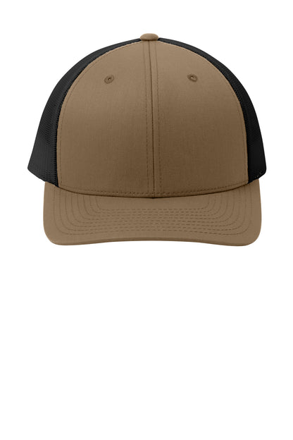 Front View of ElmBrn/Blk Sport-Tek YP Classics Retro Trucker Cap. STC39 plain