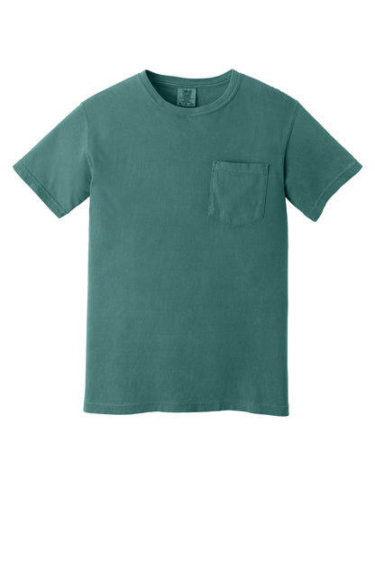 Front View of Emerald COMFORT COLORS Heavyweight Ring Spun Pocket Tee. 6030 plain