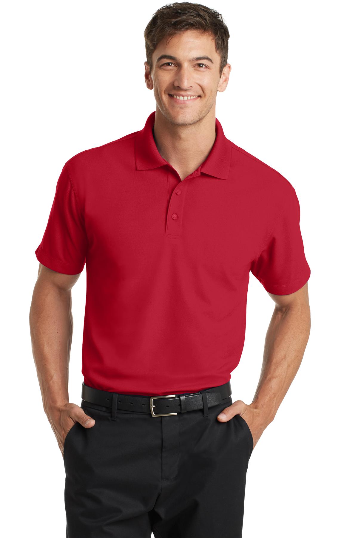 Front View of Engine Red Port Authority Dry Zone Grid Polo. K572 plain