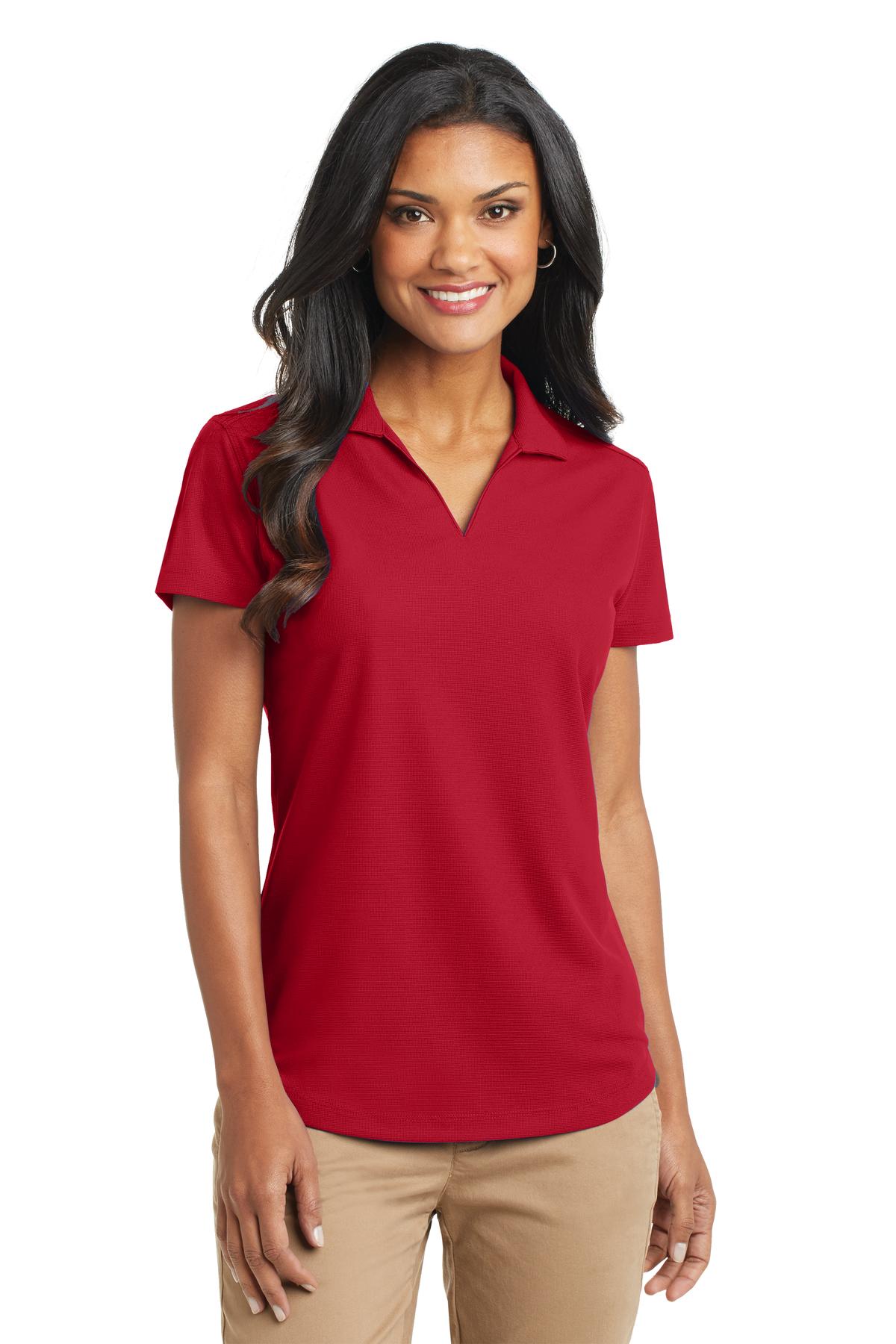 Front View of Engine Red Port Authority Women's Dry Zone Grid Polo. L572 plain