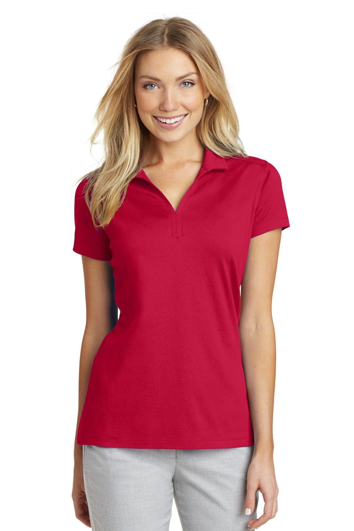 Front View of Engine Red Port Authority Women's Rapid Dry Mesh Polo. L573 plain