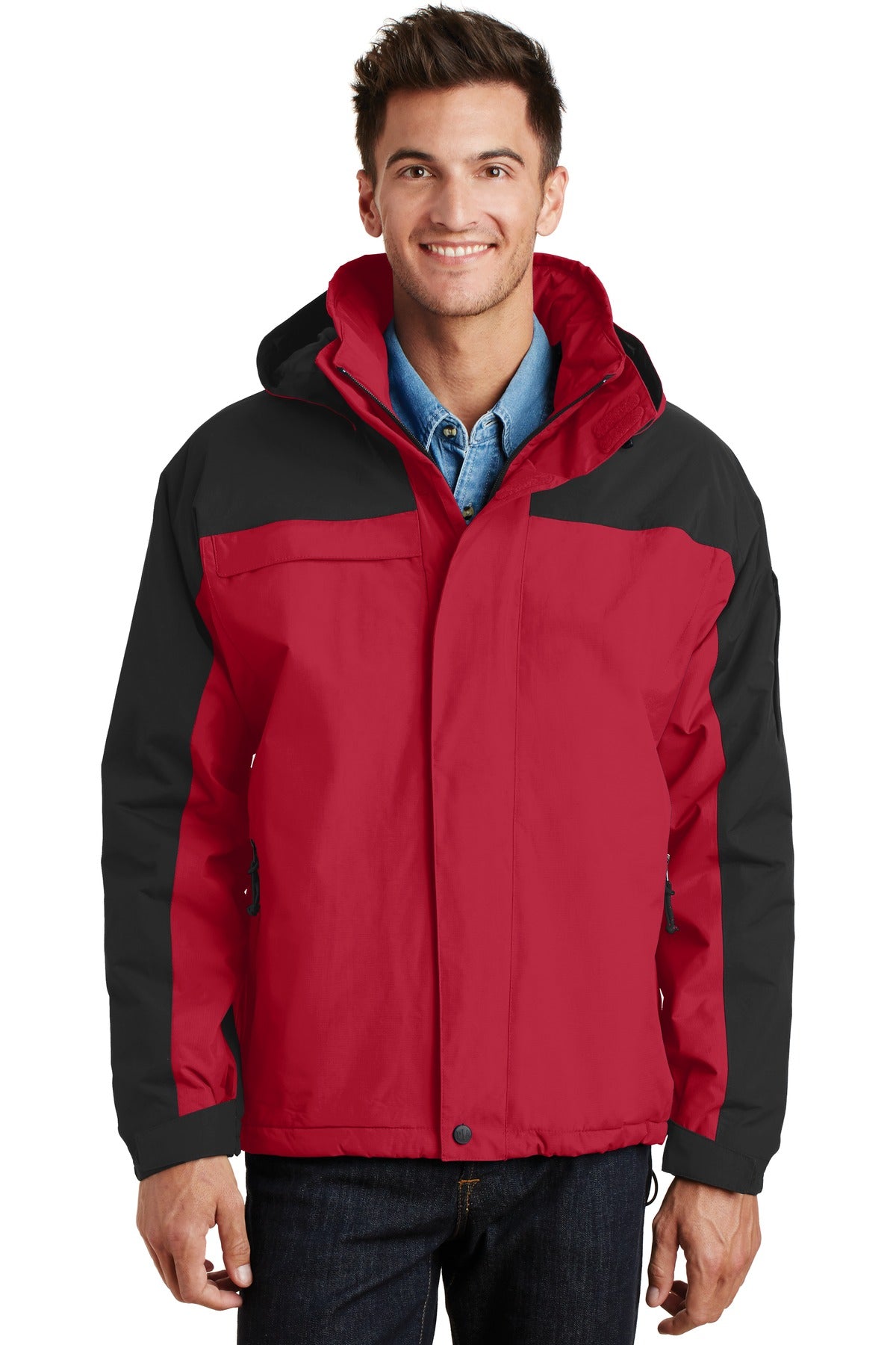 Front View of Engine Red/Blk Port Authority Nootka Jacket. J792 plain