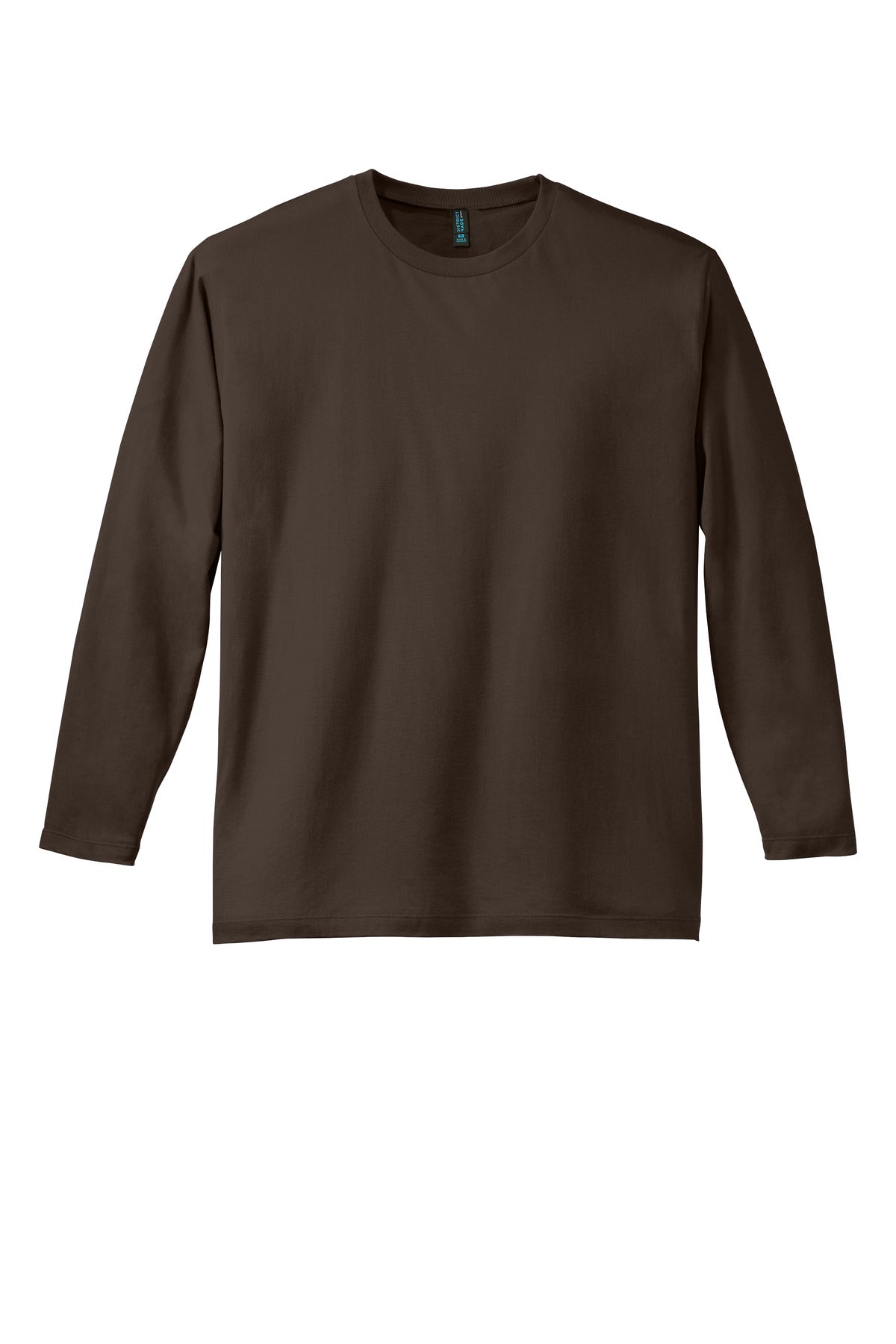 Front View of Espresso District Perfect Weight Long Sleeve Tee. DT105 plain