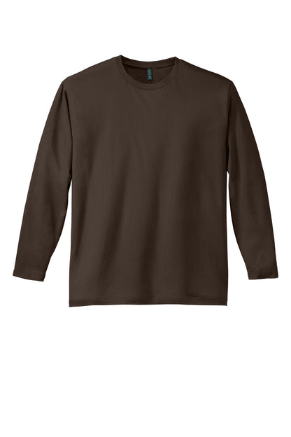 Front View of Espresso District Perfect Weight Long Sleeve Tee. DT105 plain