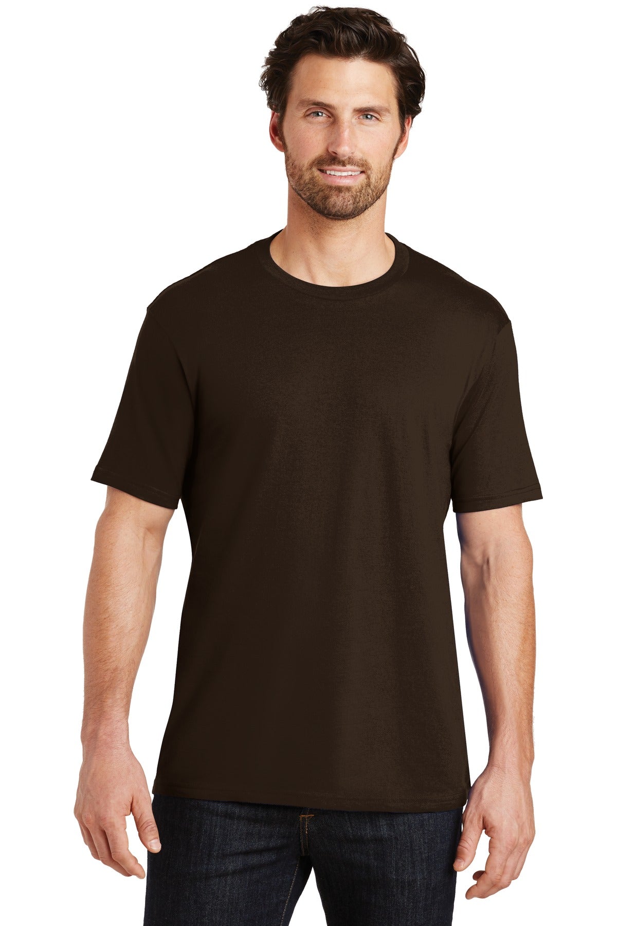 Front View of Espresso District Perfect Weight Tee. DT104 plain
