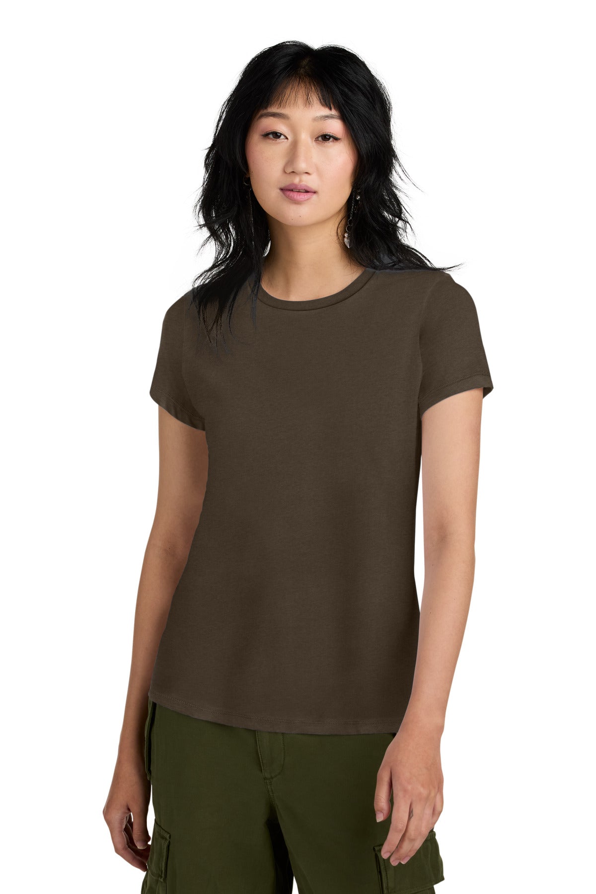 Front View of Espresso District Women's Perfect Weight Tee. DM104L plain