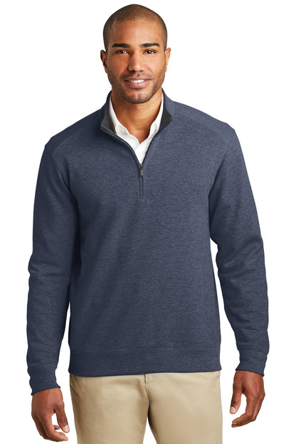 Front View of Est Bl He/Char Port Authority Interlock 1/4-Zip. K807 plain