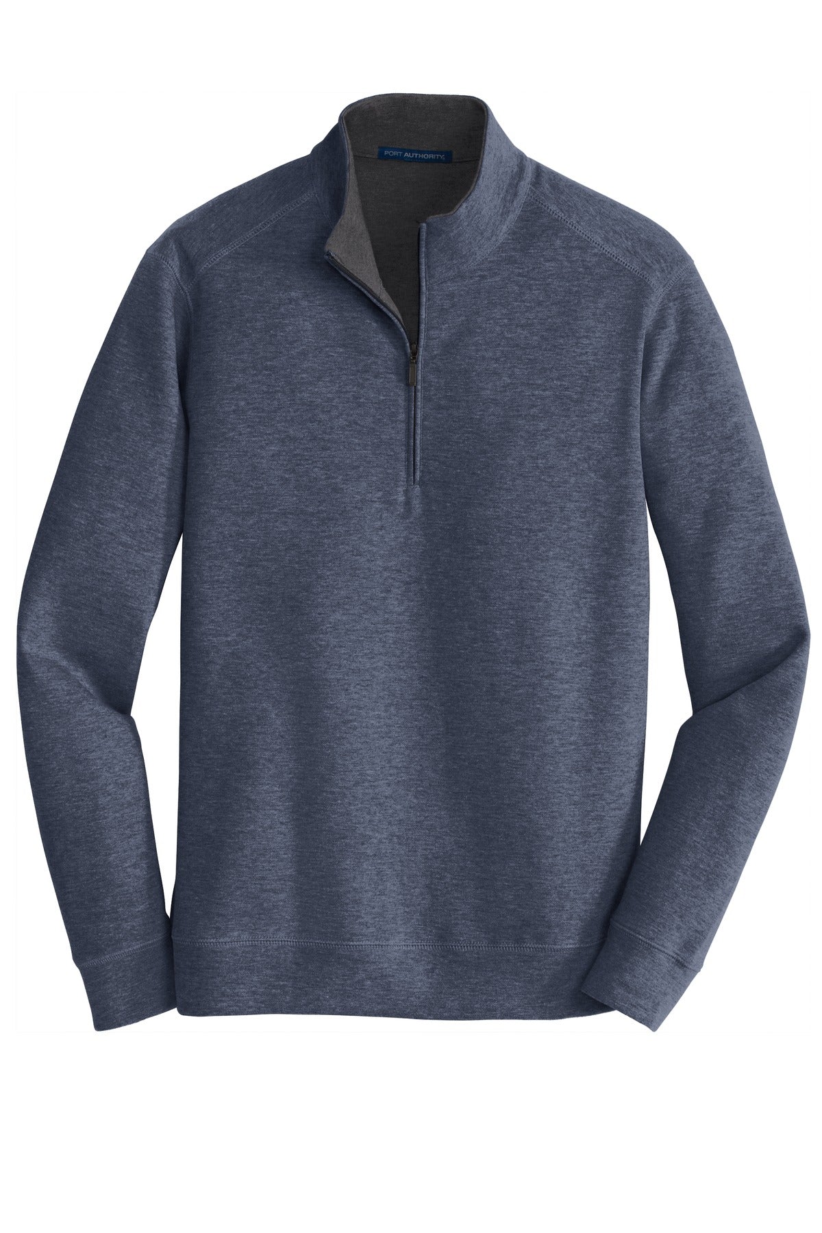 Front View of Est Bl He/Char Port Authority Interlock 1/4-Zip. K807 plain