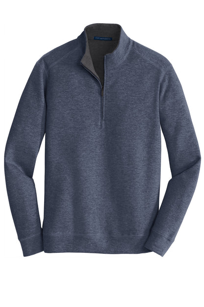 Front View of Est Bl He/Char Port Authority Interlock 1/4-Zip. K807 plain