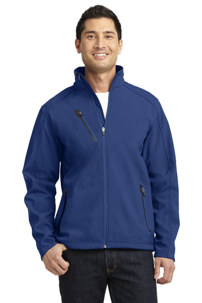 Front View of Estate Blue Port Authority Welded Soft Shell Jacket. J324 plain