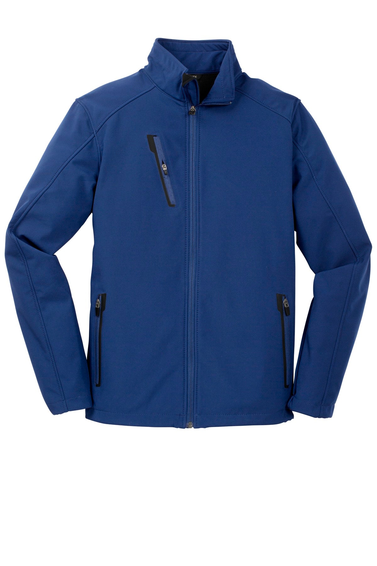 Front View of Estate Blue Port Authority Welded Soft Shell Jacket. J324 plain