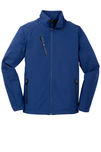 Front View of Estate Blue Port Authority Welded Soft Shell Jacket. J324 plain