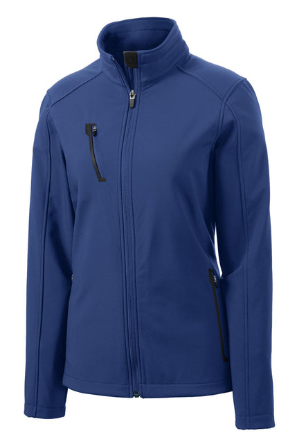 Front View of Estate Blue Port Authority Women's Welded Soft Shell Jacket. L324 plain
