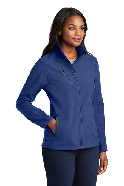 Front View of Estate Blue Port Authority Women's Welded Soft Shell Jacket. L324 plain
