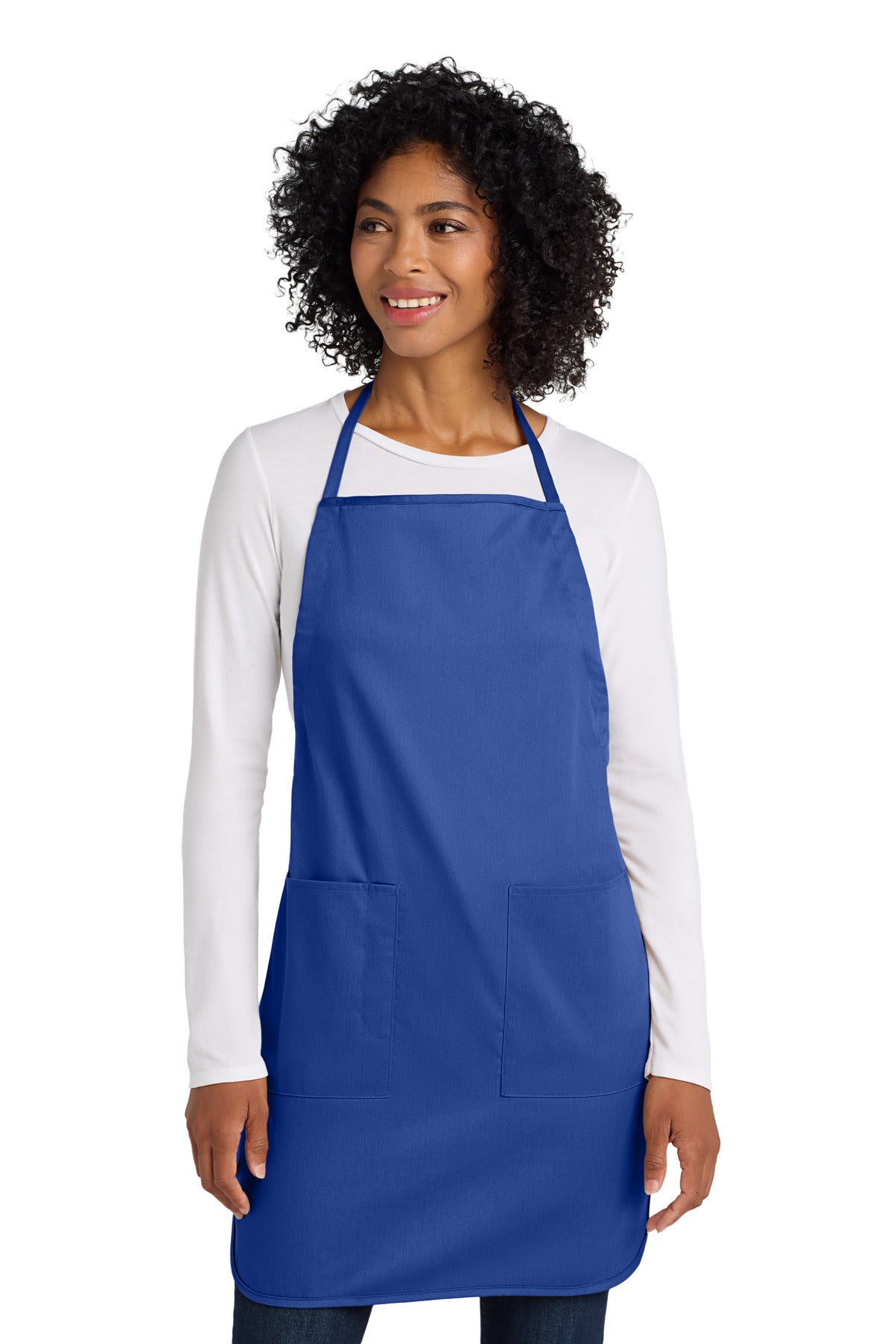 Front View of Faded Blue Port Authority Full-Length Apron. A520 plain