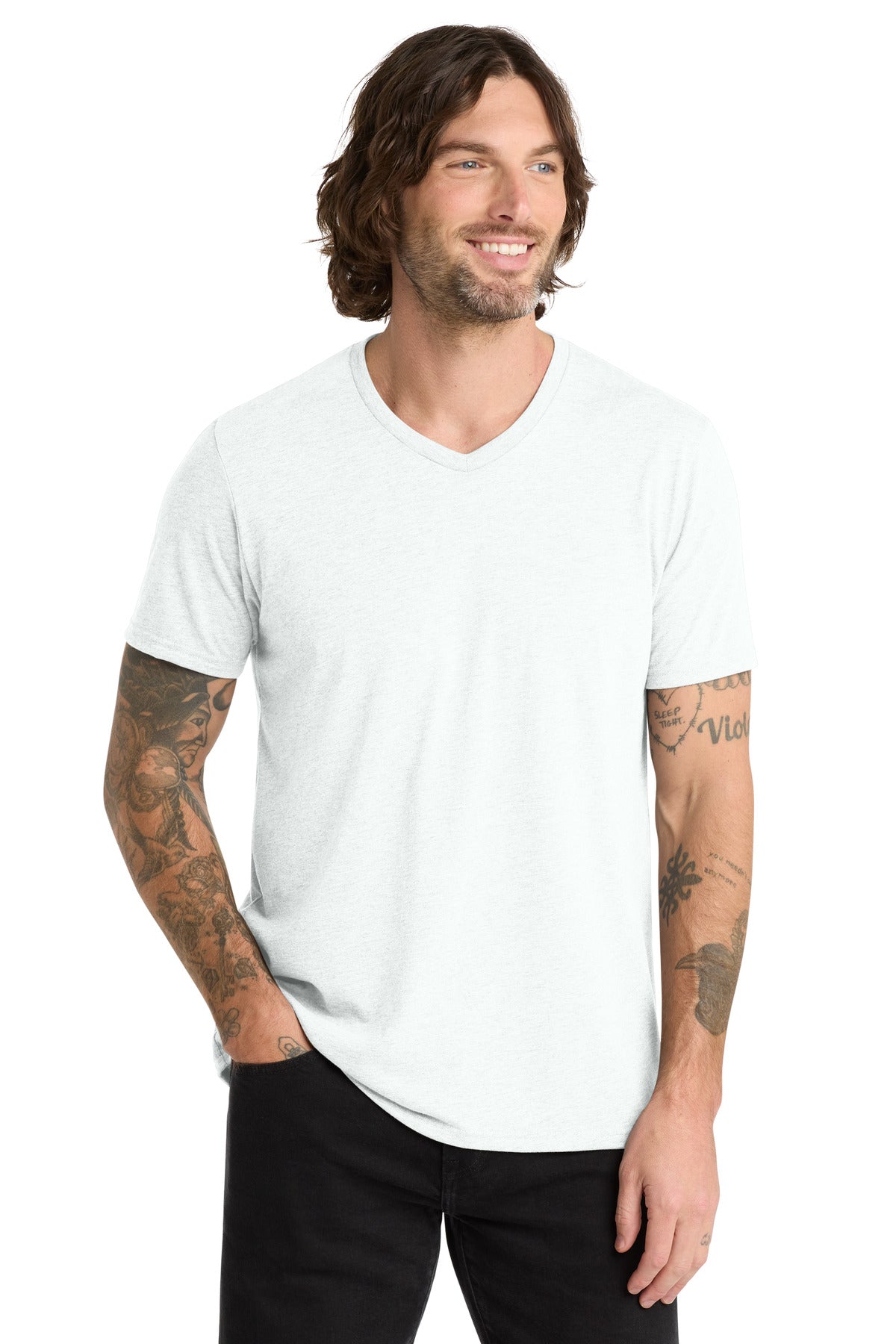 Front View of Fairly White Allmade Unisex Tri-Blend V-Neck Tee AL2014 plain