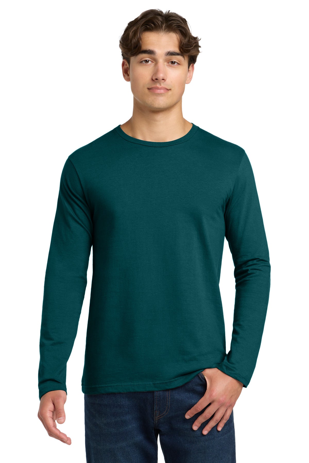Front View of FanMrnGrn Gildan Softstyle Long Sleeve T-Shirt. 64400 plain
