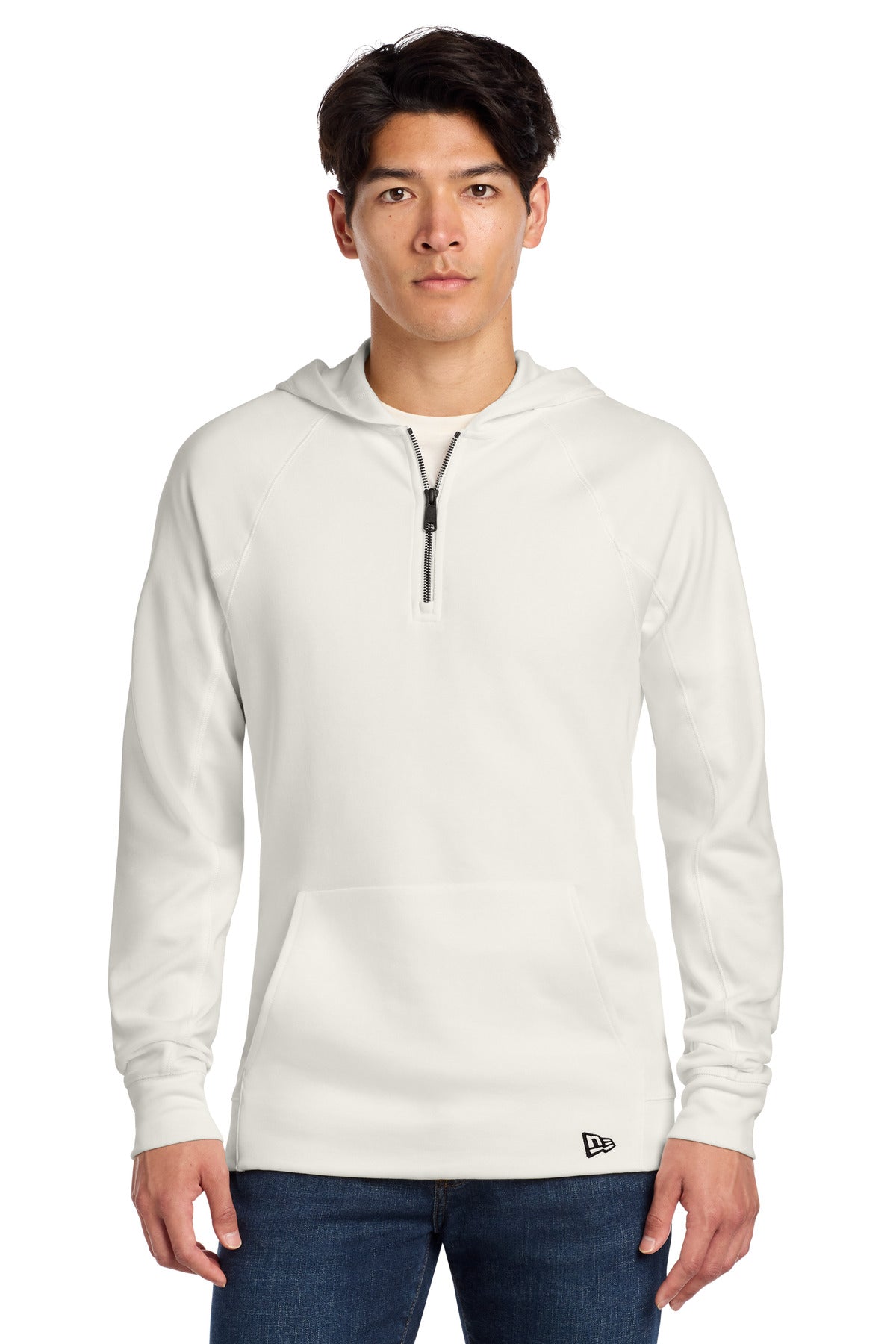 Front View of FanWhite New Era STS 1/4-Zip Hoodie NEA541 plain