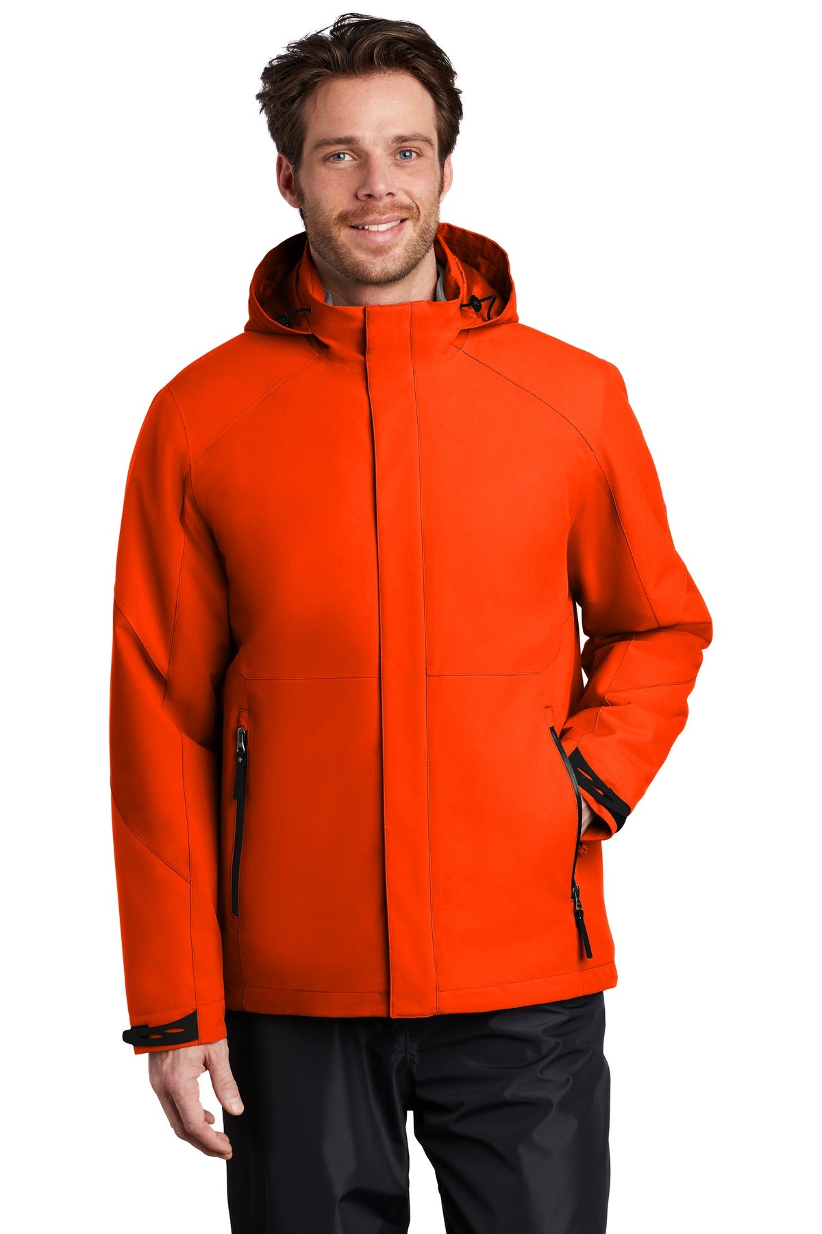 Front View of Fire Orange Port Authority Insulated Waterproof Tech Jacket J405 plain