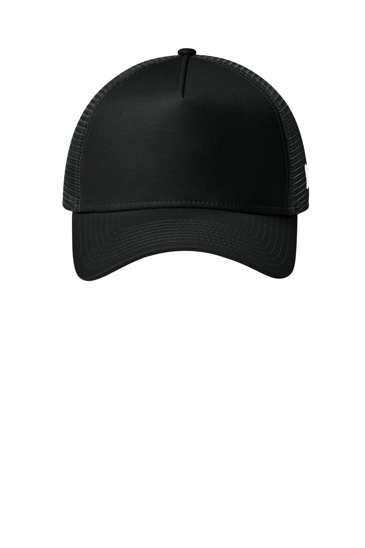 Front View of FlagBlk/Bk New Era Snapback Trucker Cap. NE205 plain