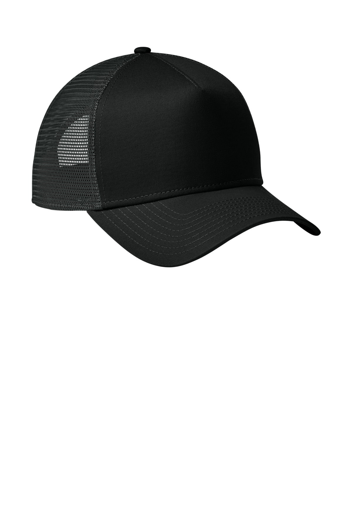 Front View of FlagBlk/Bk New Era Snapback Trucker Cap. NE205 plain