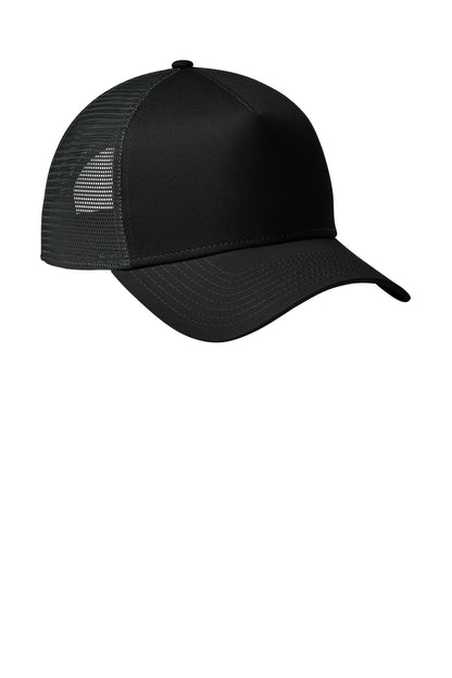 Front View of FlagBlk/Bk New Era Snapback Trucker Cap. NE205 plain