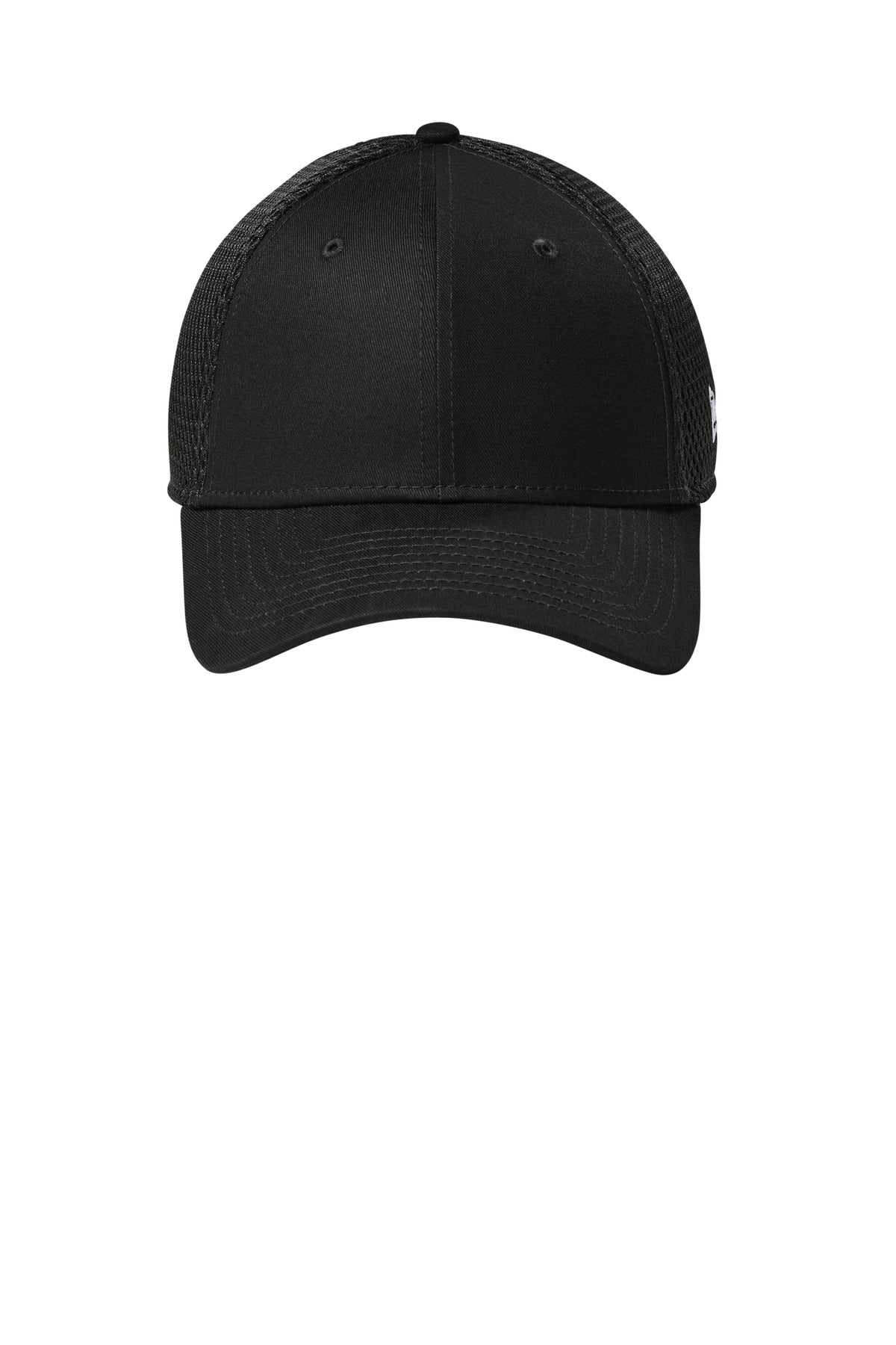 Front View of FlagBlk/Bk New Era - Stretch Mesh Cap. NE1020 plain