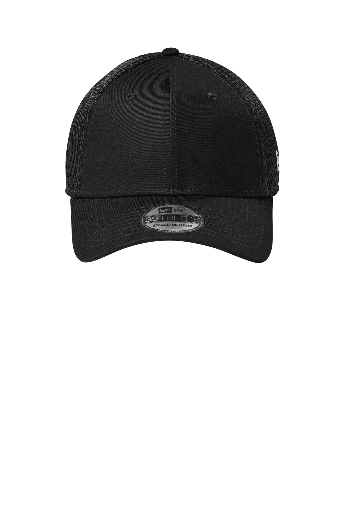 Front View of FlagBlk/Bk New Era - Stretch Mesh Cap. NE1020 plain