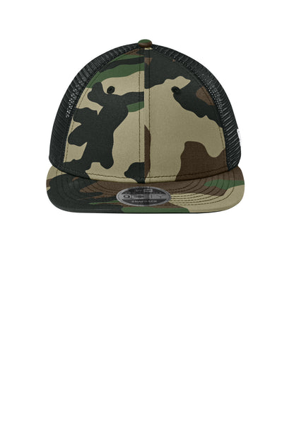 Front View of FlagCm/Blk New Era Snapback Low Profile Trucker Cap NE207 plain