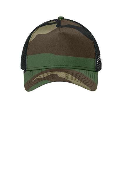 Front View of FlagCm/Blk New Era Snapback Trucker Cap. NE205 plain