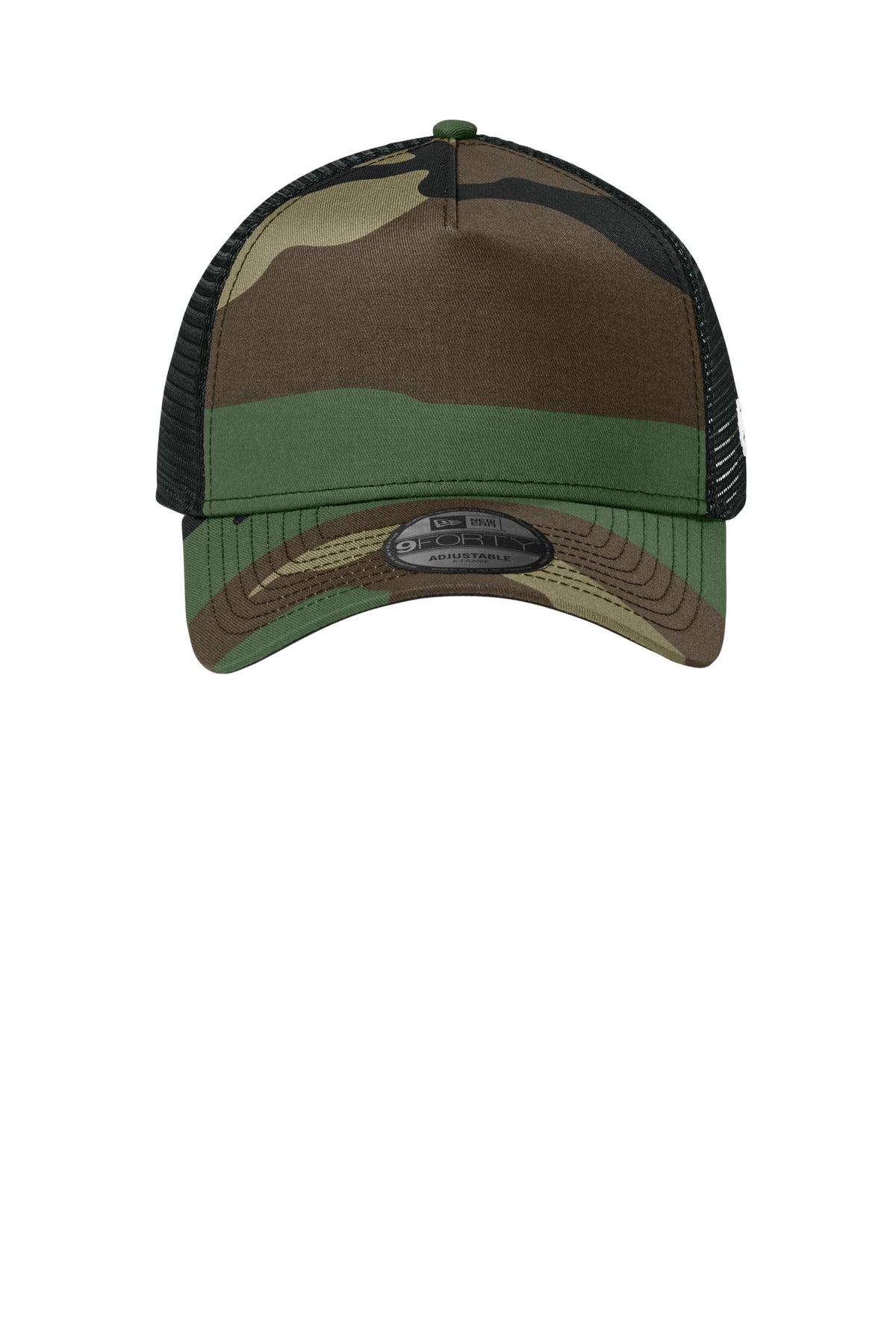 Front View of FlagCm/Blk New Era Snapback Trucker Cap. NE205 plain