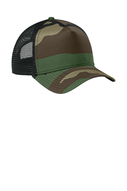 Front View of FlagCm/Blk New Era Snapback Trucker Cap. NE205 plain