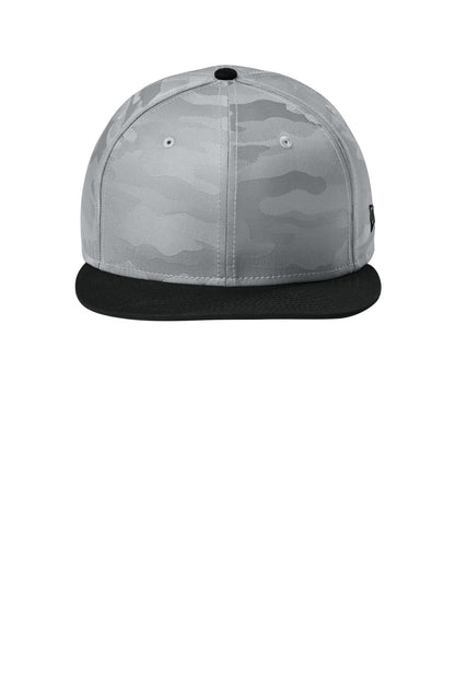 Front View of FlBk/RnGCm New Era Camo Flat Bill Snapback Cap NE407 plain