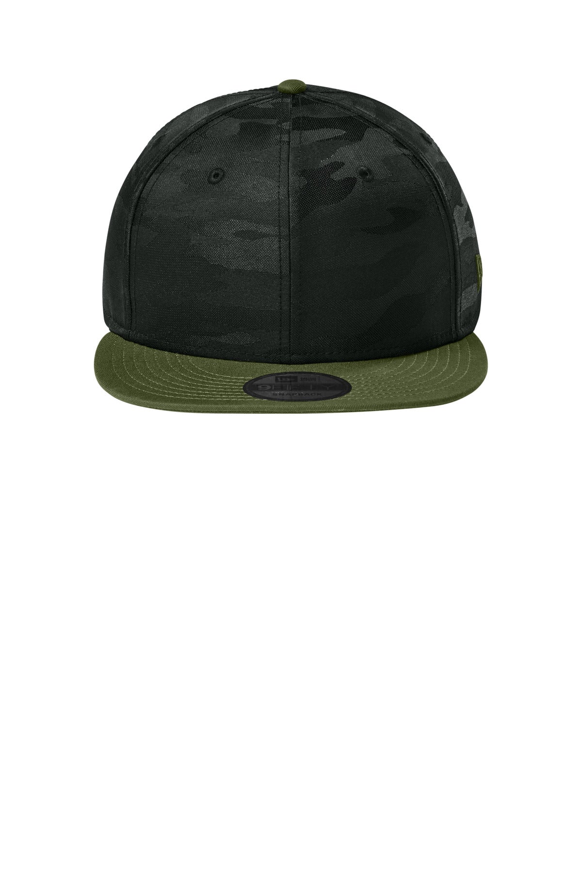 Front View of FlgAm/BkCm New Era Camo Flat Bill Snapback Cap NE407 plain
